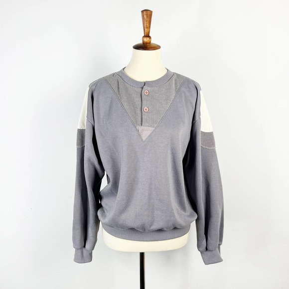 Vintage 80s 90s Ground Rules Grey Sweatshirt White Accent Patches Size Large - Picture 1 of 6